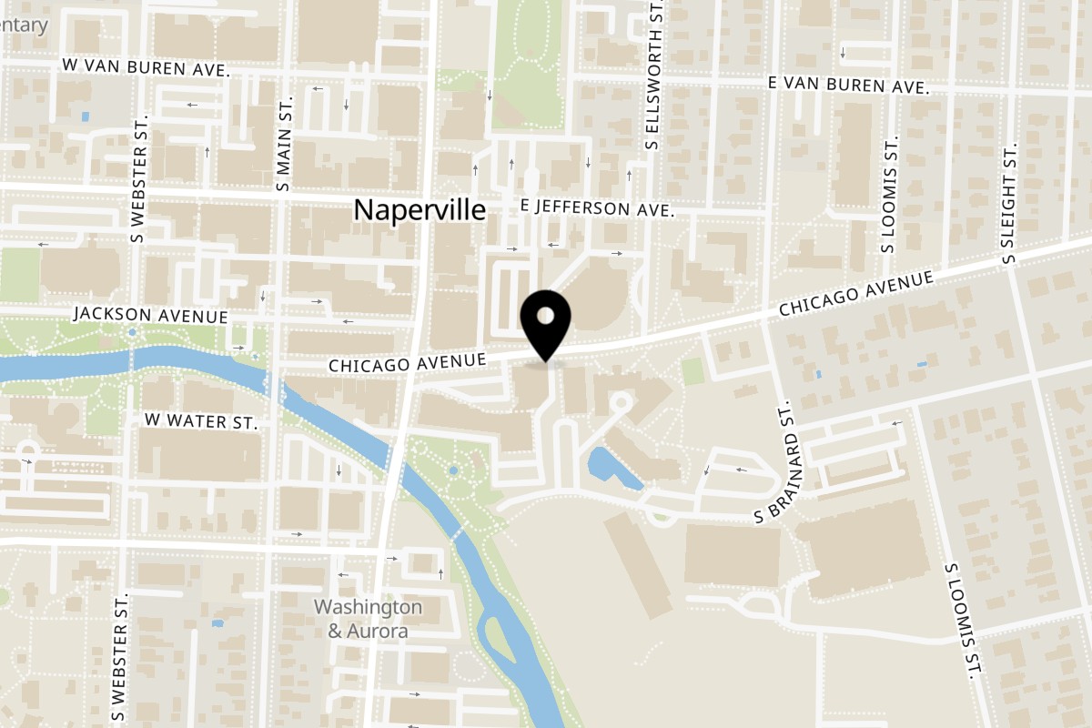 Map showing the location of The Bangkok Village on 22 E Chicago Ave #122 in Naperville